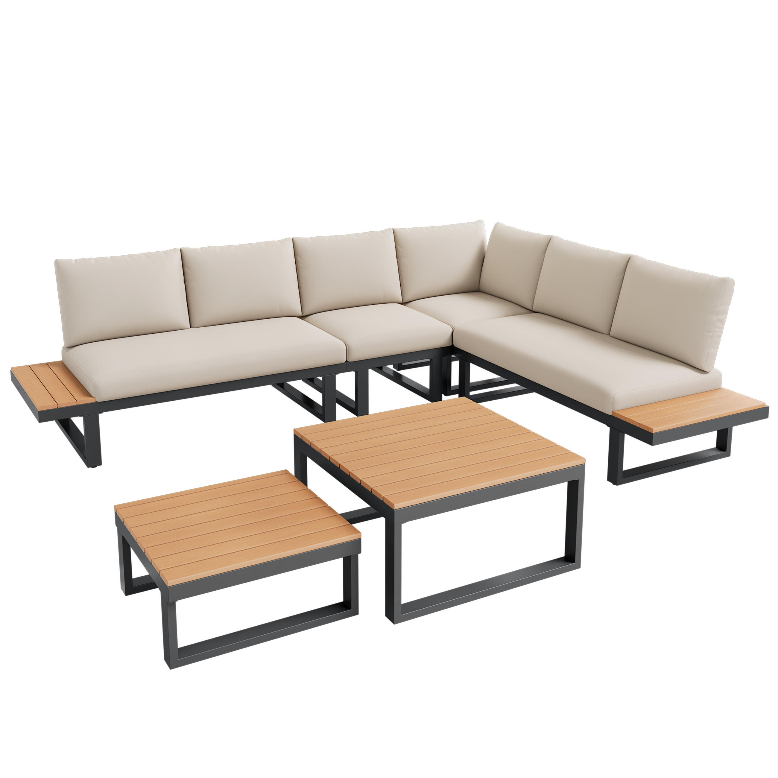 GARTENMÖBELSET Eckstellung Beige Schwarz - Beige, Metall - ComfortXL