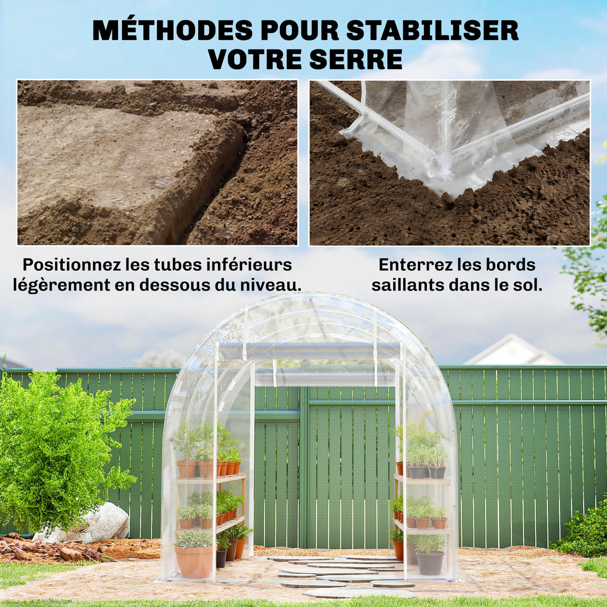 GEWÄCHSHAUS DE-12062 mit 2 Rolltüren & PE-Bache 150 g/m² Transparent - Transparent, Metall (195/195/295cm) - ComfortXL