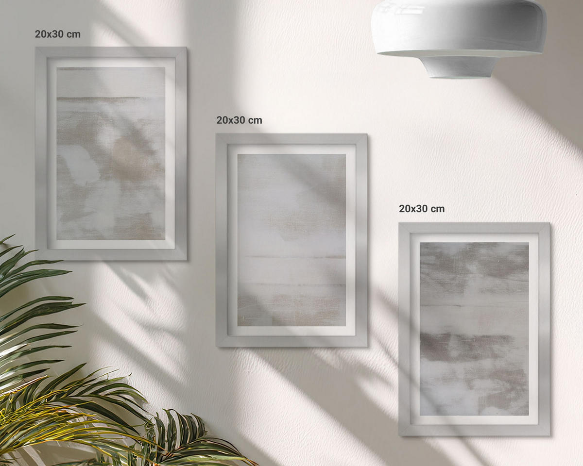 WANDBILDER 3er Set - 20x30 cm Silberner Rahmen - Moderne, Used-Look-Texturen - Silberfarben, Kunststoff (20/30cm) - ArtPrintCave