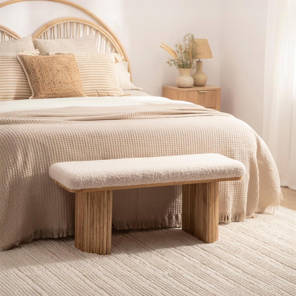 BANK Bruna Weiß 100 cm x 45 cm - Weiß, Textil (100/45/35cm) - Klast Home