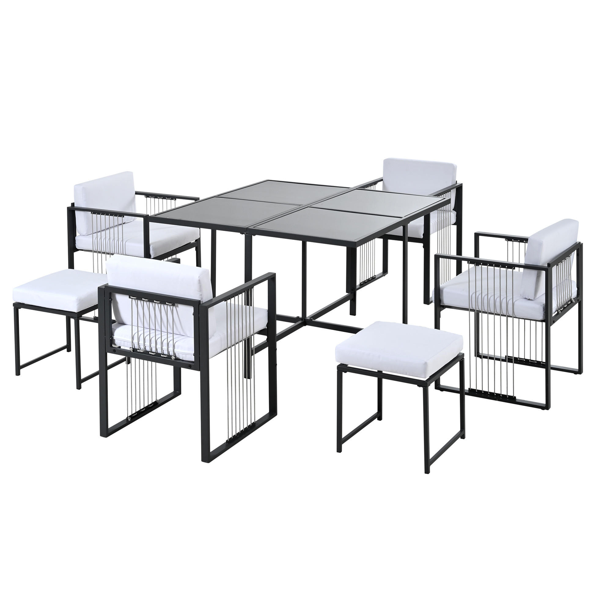 Redom ZAHRADNÍ sada 117/117 cm pro 6 osob s deskou z tvrzeného skla a odolným železným rámem, Černá/Bílá