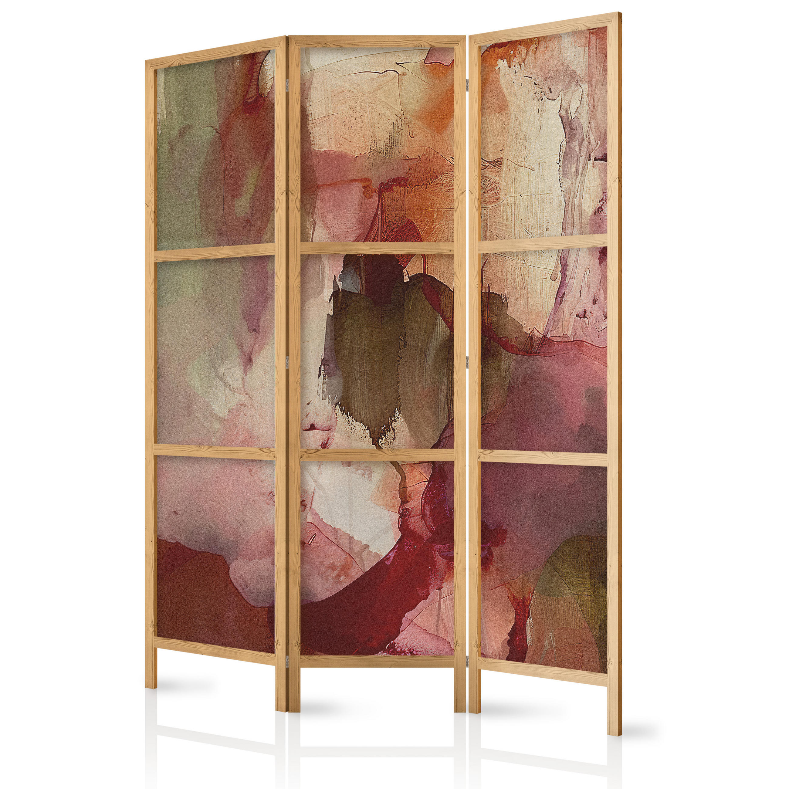 PARAVENT Japanischer 3-tlg 135x172 cm Abstraktion - Multicolor, Holz/Textil (135/172/3cm) - Muralo