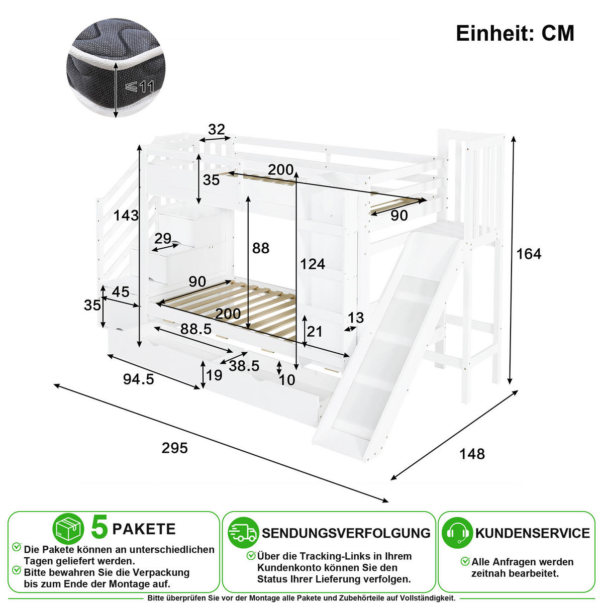 PATROVÁ POSTEL 90/200 cm v bílé barvě se skluzavkou a úložným prostorem - bílá, dřevo/kompozitní dřevo (90/200cm) - CHICFURN