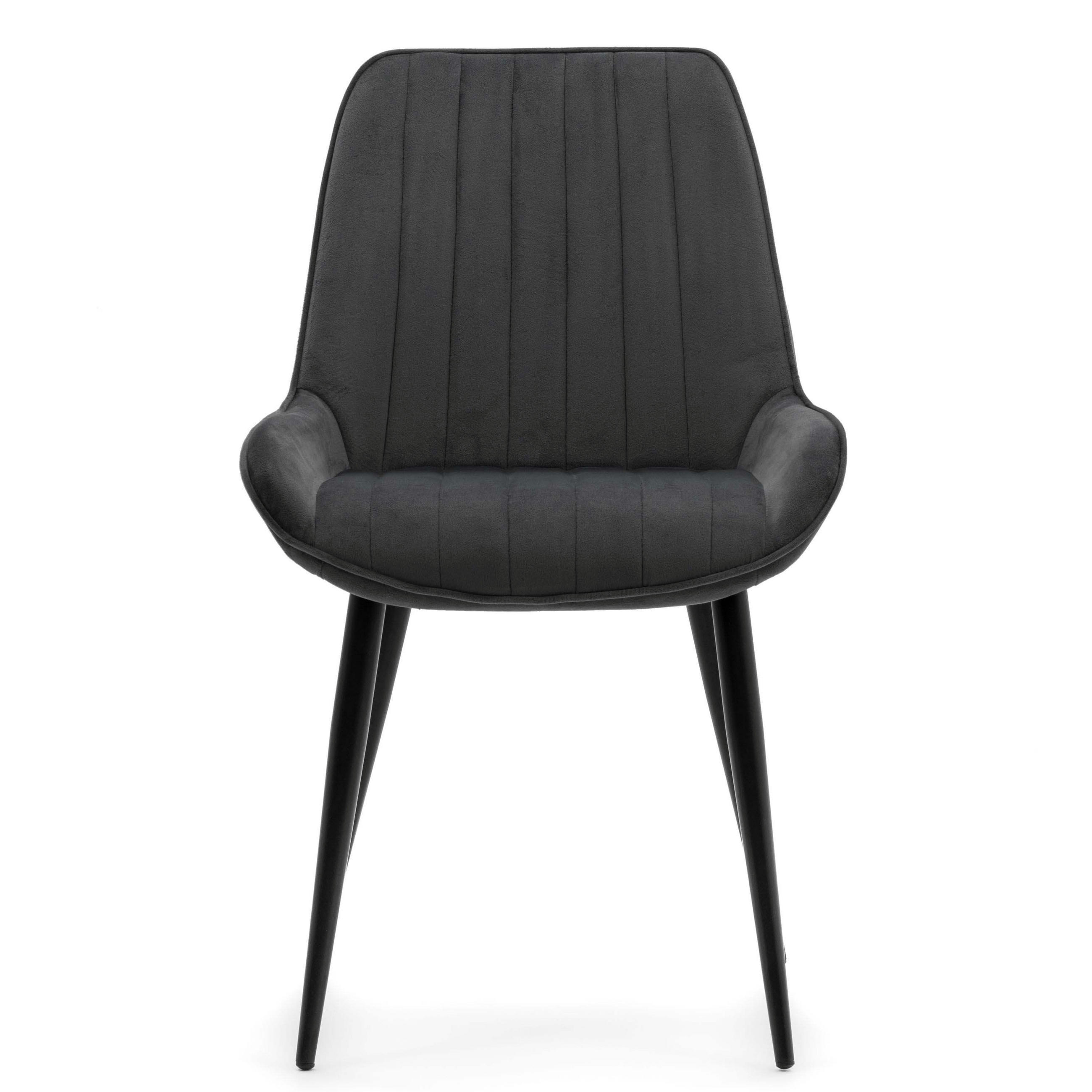 STUHL LUCA gepolstert mit Steppung - grau schwarze Beine - Samt Velours - Schwarz/Grau, Textil/Metall (51/88/50cm) - NEW HOME