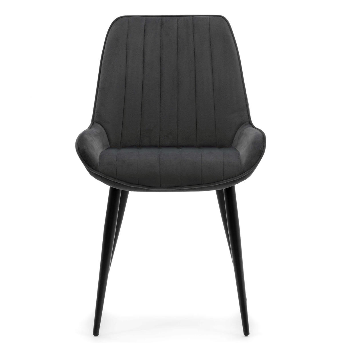 STUHL LUCA gepolstert mit Steppung - grau schwarze Beine - Samt Velours - Schwarz/Grau, Textil/Metall (51/88/50cm) - NEW HOME