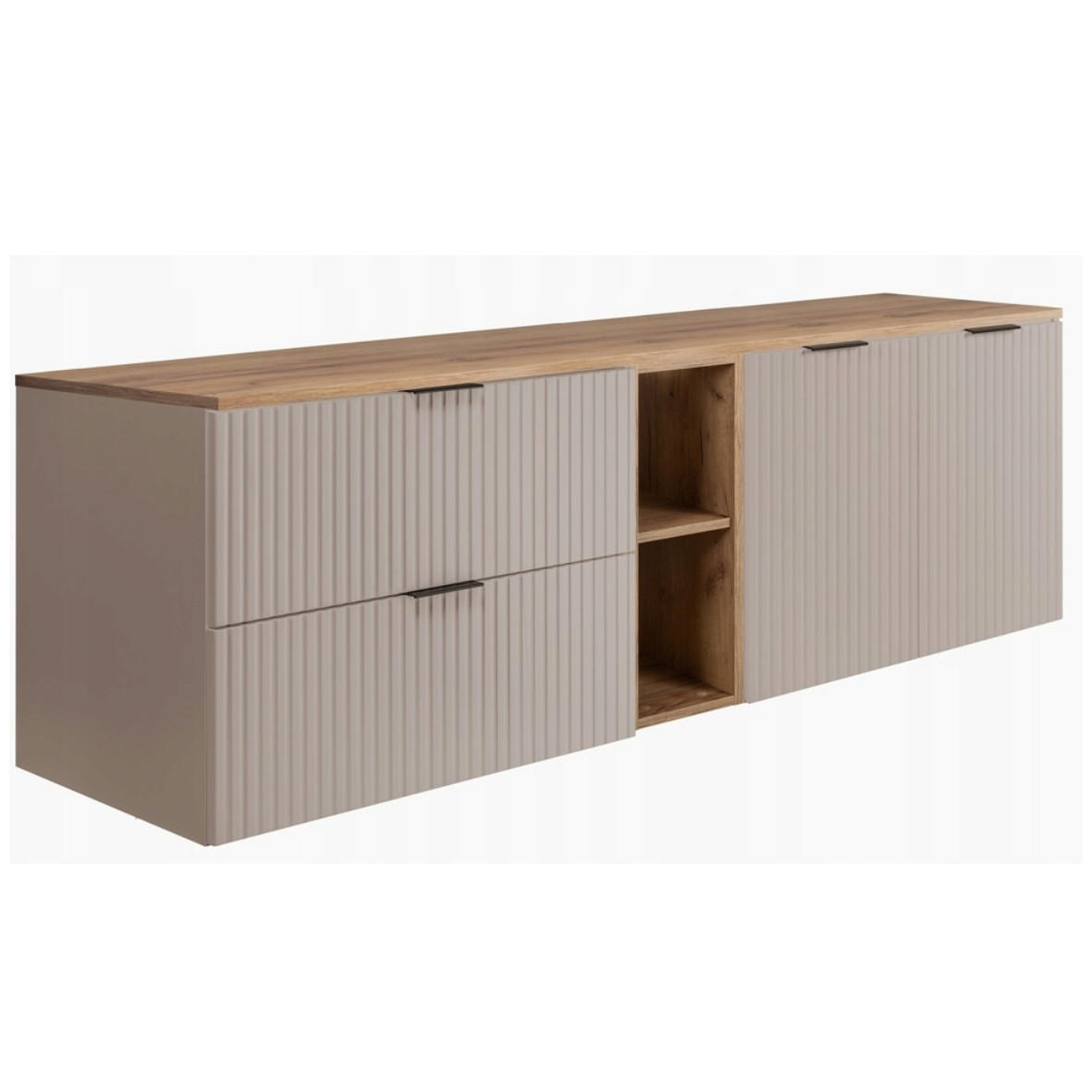 WASCHBECKUNTERSCHRANK FLOW mit Regal + Platte Eiche Craft 160/57/46 cm - Eichefarben, Holzwerkstoff (160/57/46cm) - Rodan