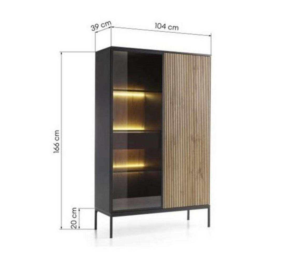 VITRINE - Highboard Sentino STSZ104 LED - Schwarz, Holzwerkstoff/Metall (104/166/39cm) - Möblo
