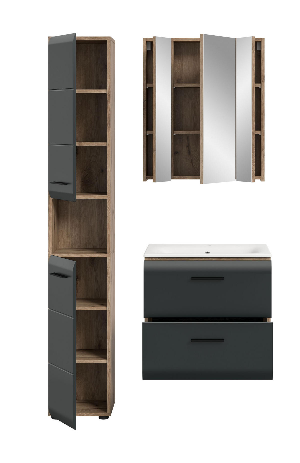 BADEZIMMER Alba 4-tlg. (B/H/T: ca. 105/185/46 cm) in Nox Oak /schwarz matt - Eichefarben, Holz (105/185/46cm)