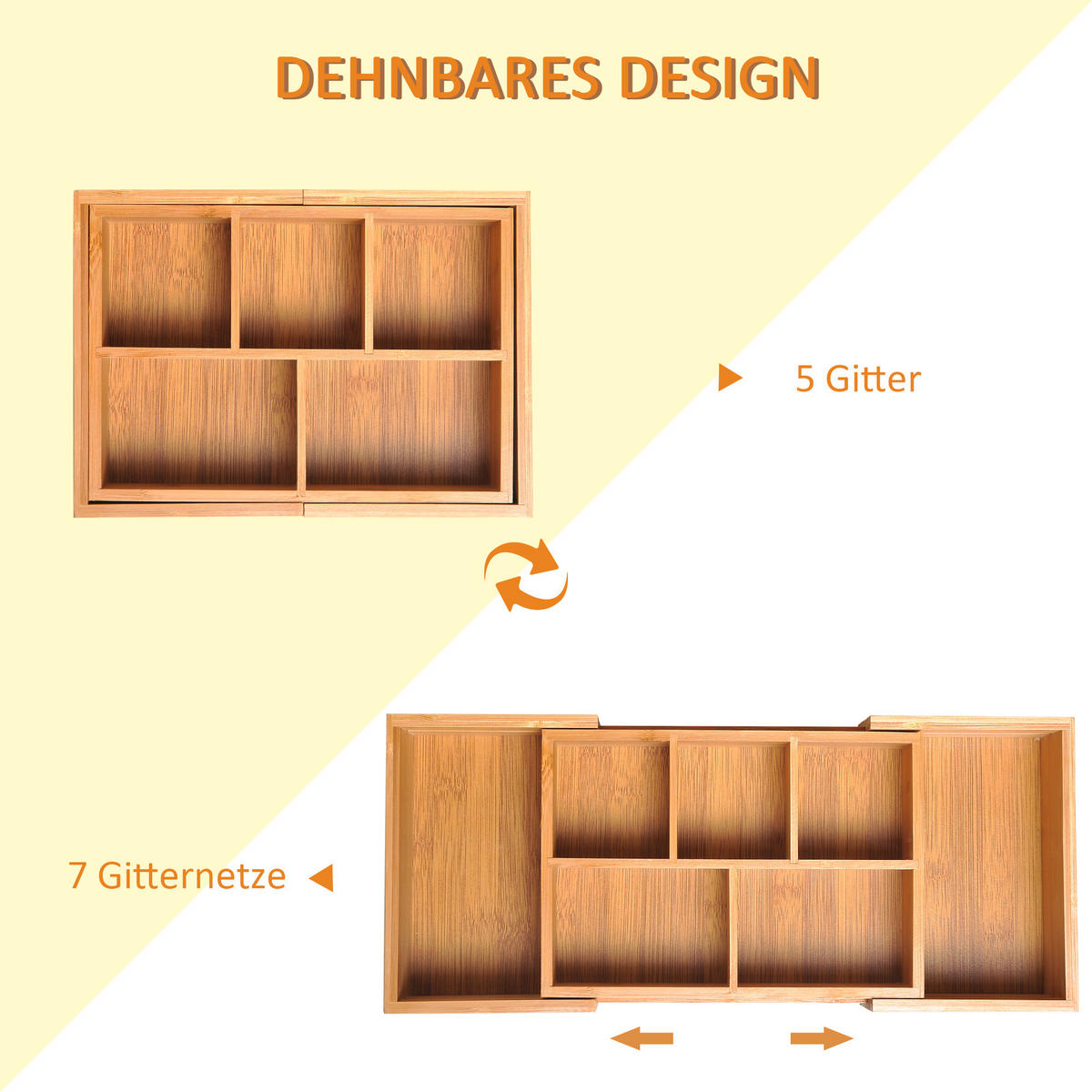 AUFBEWAHRUNGSBOX, ausziehbar, Bambus, Natur, 24,6 x 17,6 x 7 cm - Naturfarben, Holz (17.6/7/24.6cm) - HOMCOM