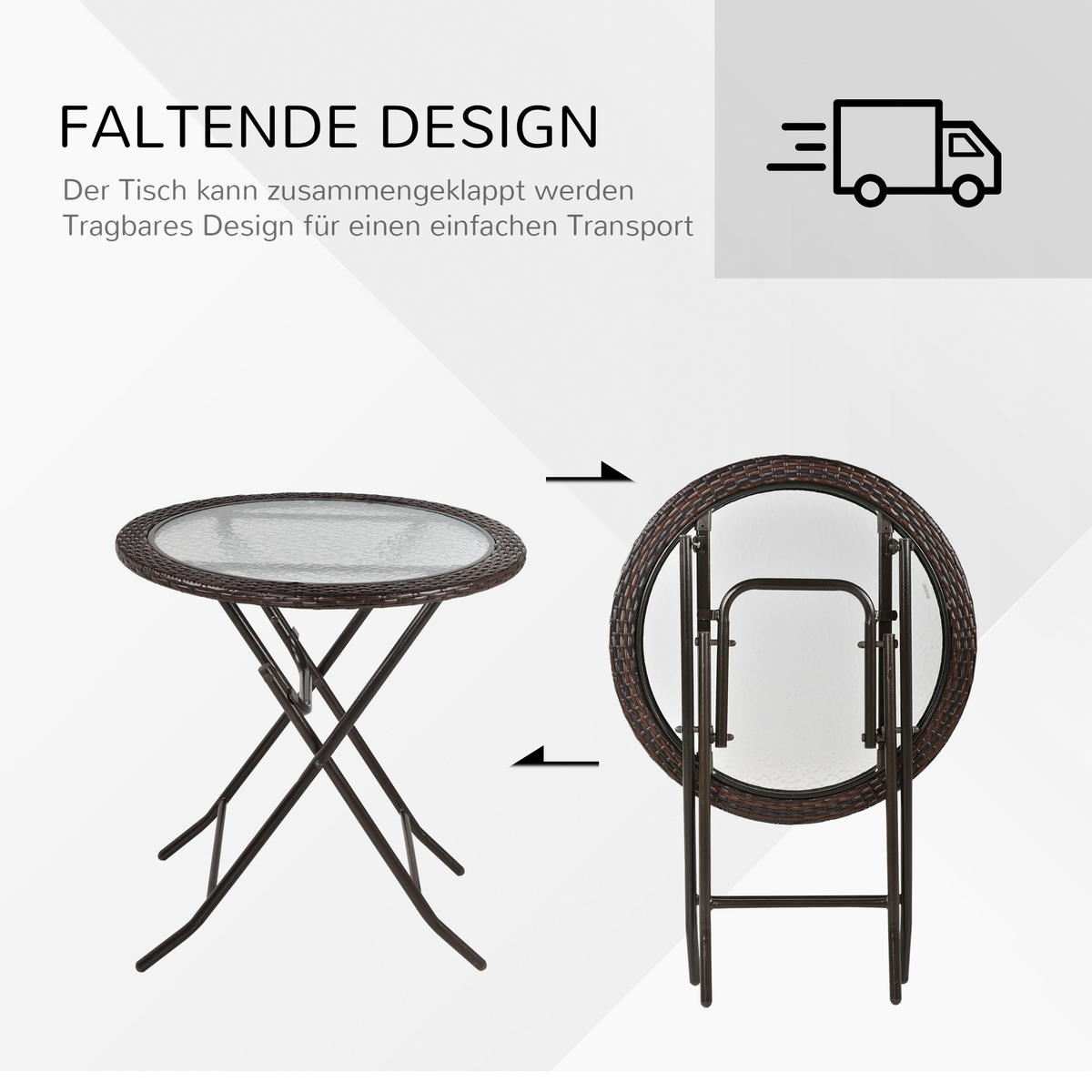 ESSTISCH, Braun, Stahl, Hartglas, PE - Braun, Kunststoff (68/68/73cm) - Outsunny