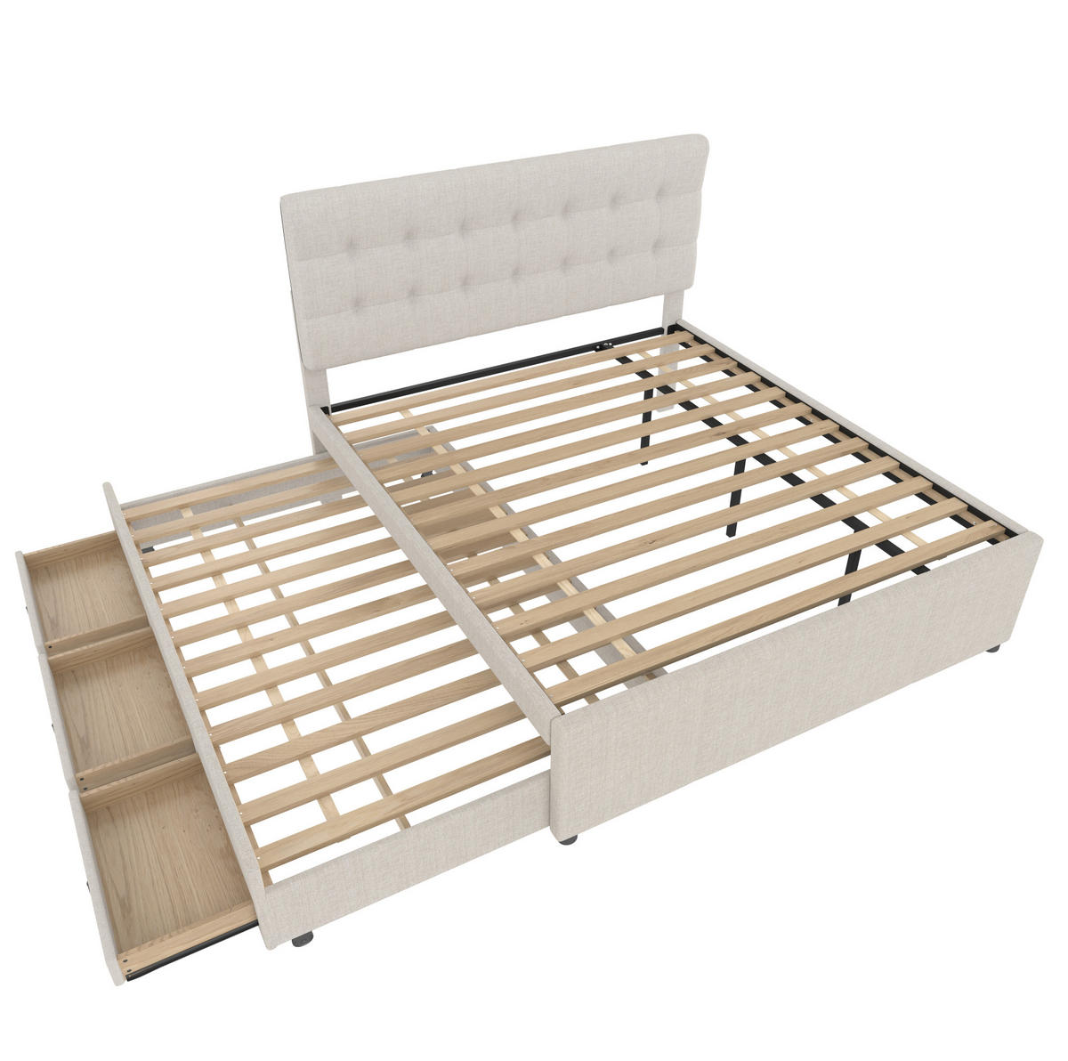 POLSTERBETT 140/200 cm mit Polsterbett und 3 Schubladen, Beige - Beige, Textil (140/200cm) - Flora Grace