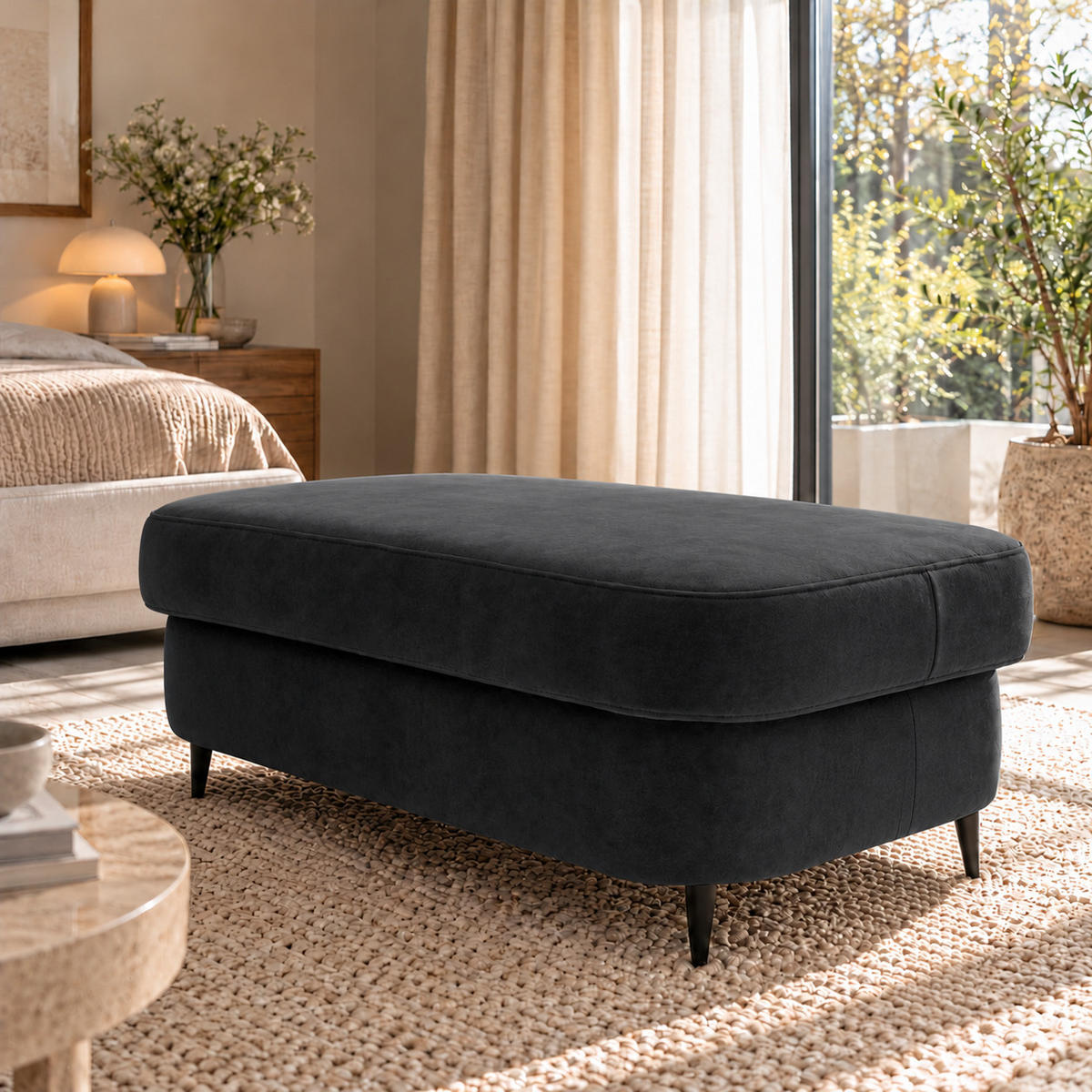 POUF PRIAM 104 x 60 cm Velours Anthrazit - Anthrazit/Schwarz, Holz/Textil (104/43/60cm) - Muffo
