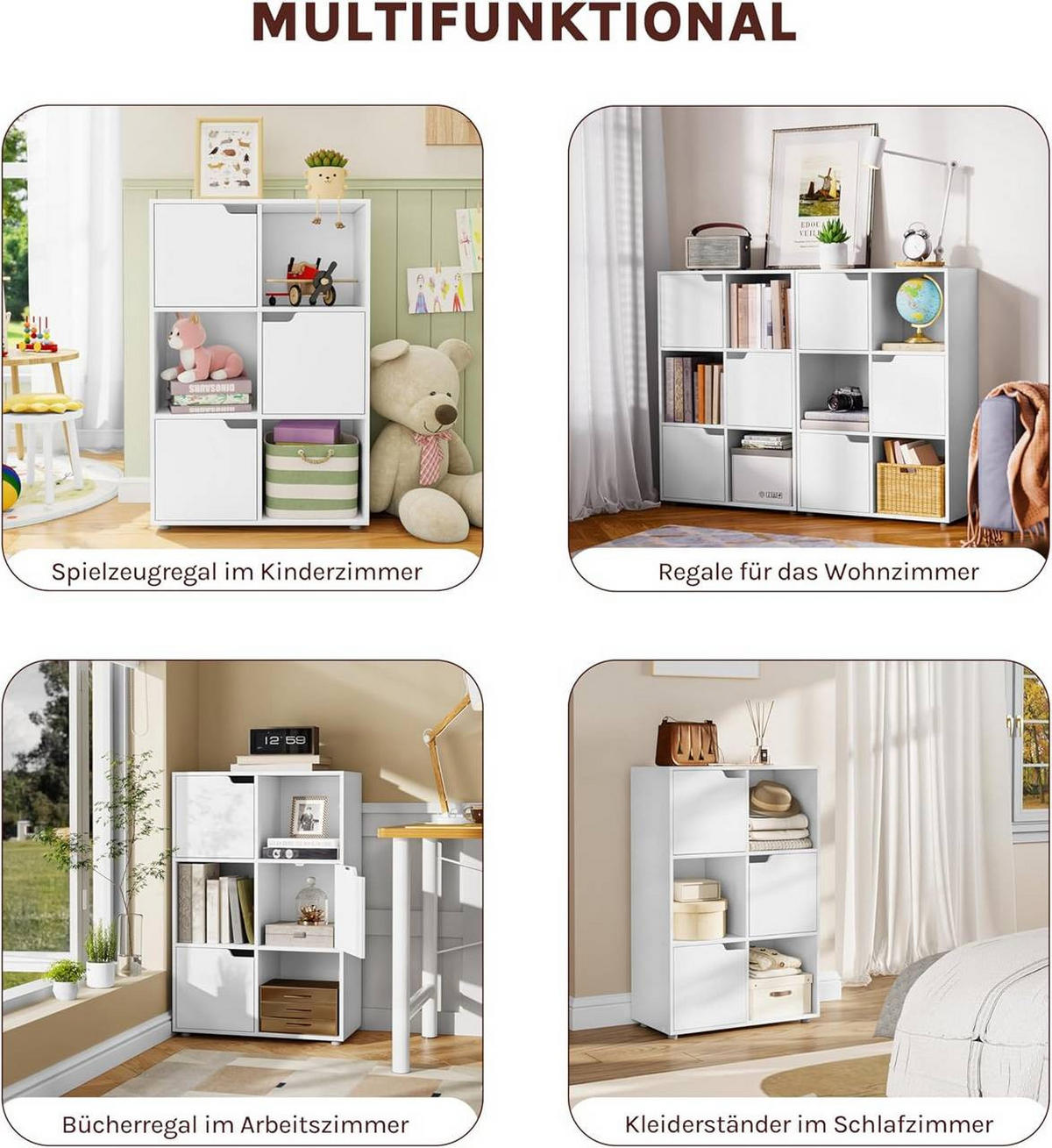 REGALE Bücherregal mit 3 Türen, 6 Fächer, Weiß - Weiß, Holzwerkstoff (59.6/91/29cm) - Woltu
