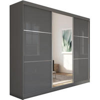 SCHWEBETÜRENSCHRANK Viva 240/216/61 graphit mit Spiegel und Schubladen - Graphitfarben, Holzwerkstoff (240/216/61cm) - Beautysofa