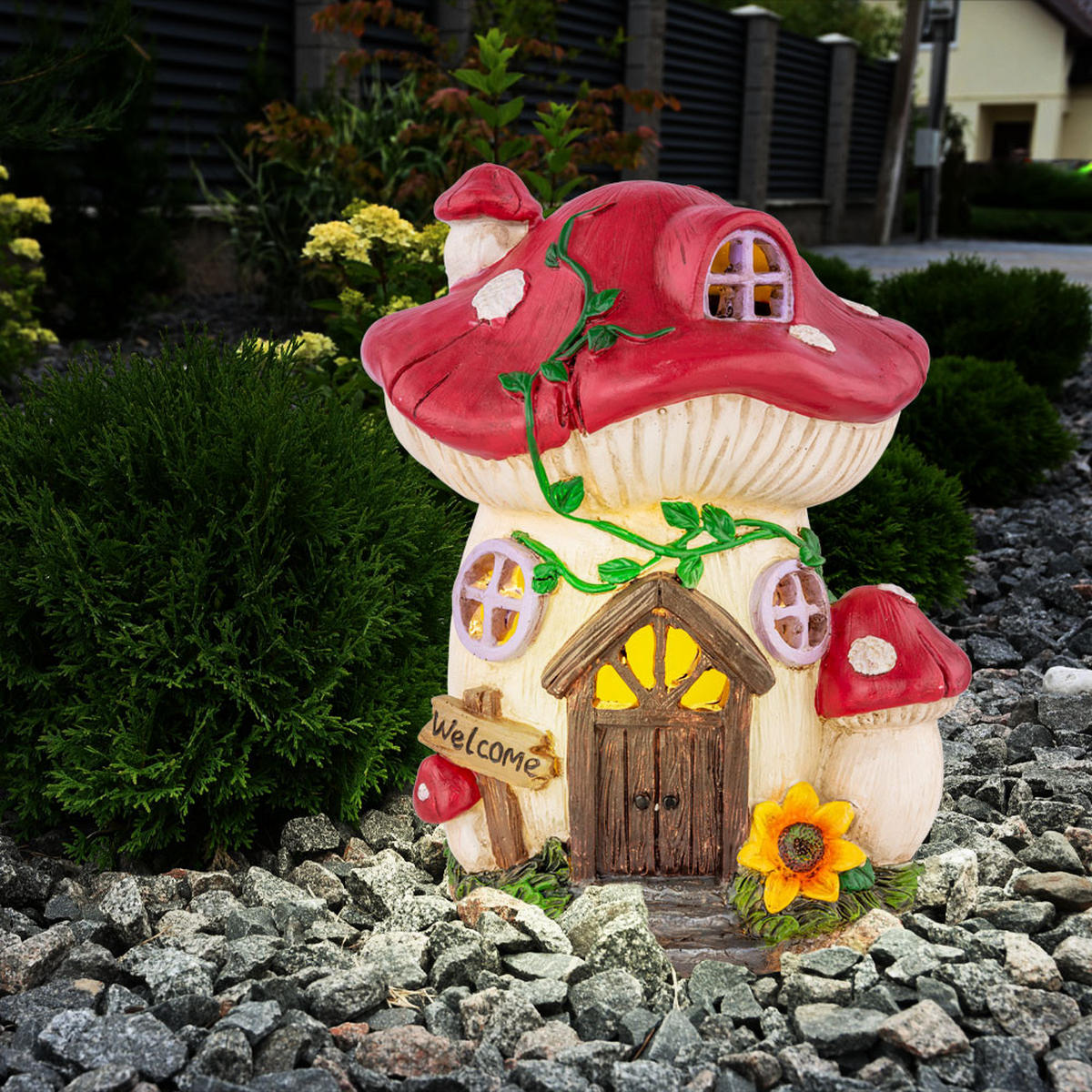 LED AUSSENLEUCHTE Haeuschen Pilz Design Bunt - Multicolor, Kunststoff (15.2/12.2/19cm) - Globo Lighting