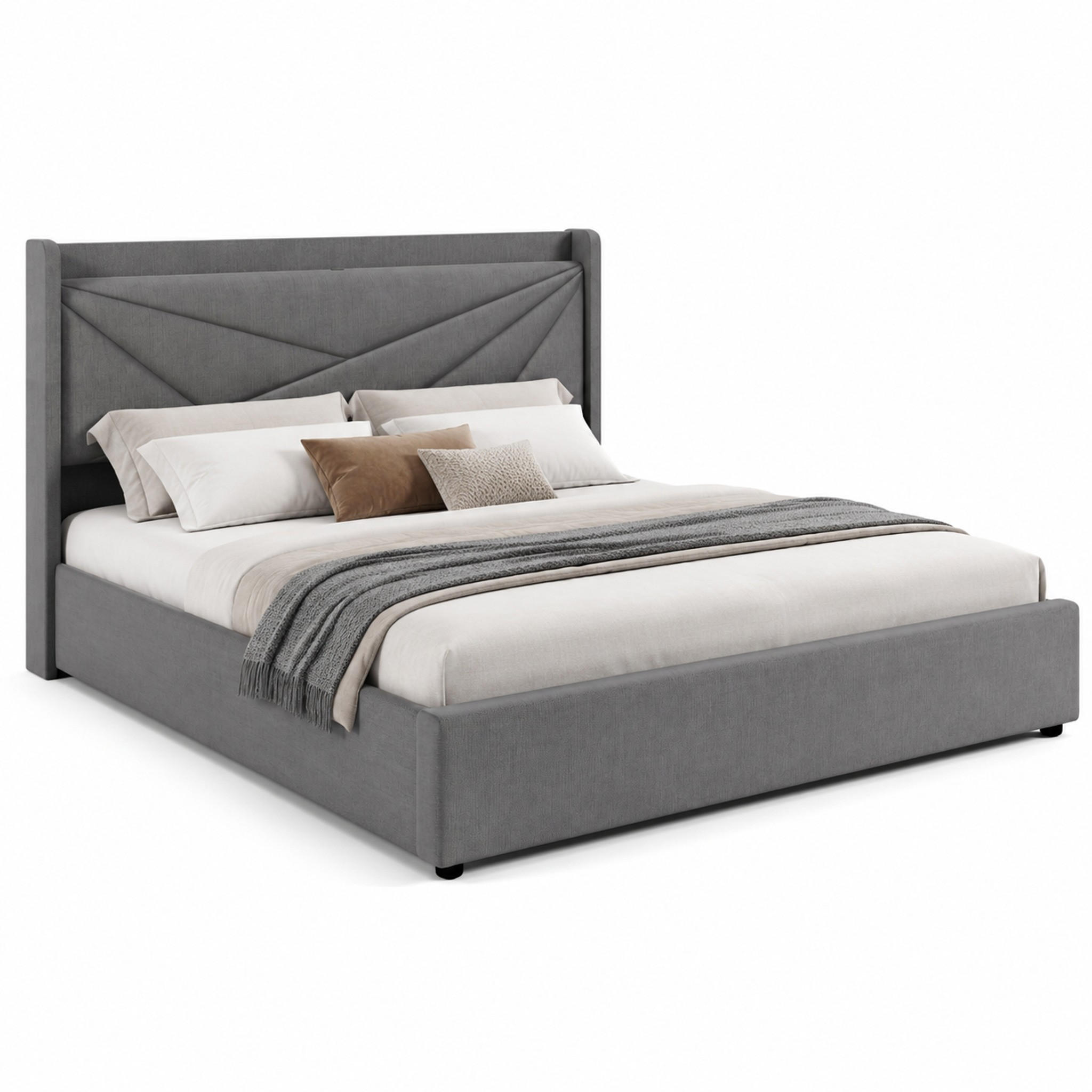 POLSTERBETT mit Bettkasten USB/Typ-C 180x200 cm Grau - Grau, Metall (180/200cm) - Meubliv