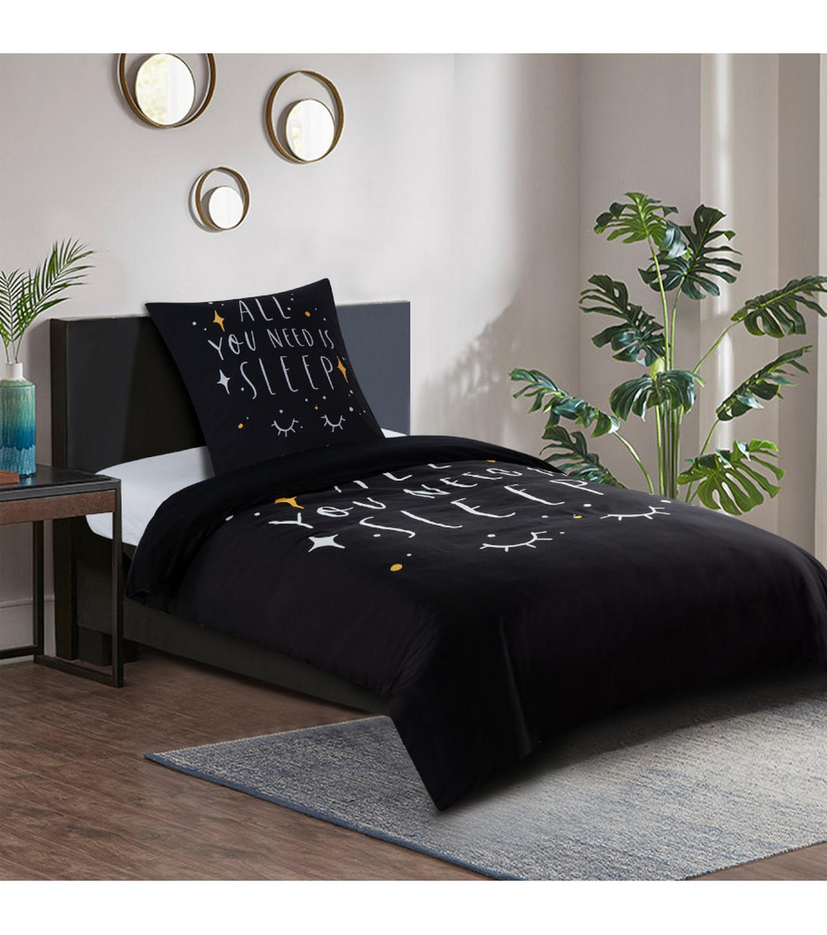 BETTWÄSCHE 2-teilig All You Need is Sleep - Schwarz, Naturmaterialien (135/200cm) - Sanilo