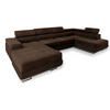 WOHNLANDSCHAFT CASONE R-S Braun Velours-Stoff mit Schlaffunktion - Braun, Holz (345/90/202cm) - MASSENO