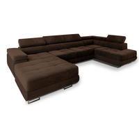 WOHNLANDSCHAFT CASONE R-S Braun Velours-Stoff mit Schlaffunktion - Braun, Holz (345/90/202cm) - MASSENO