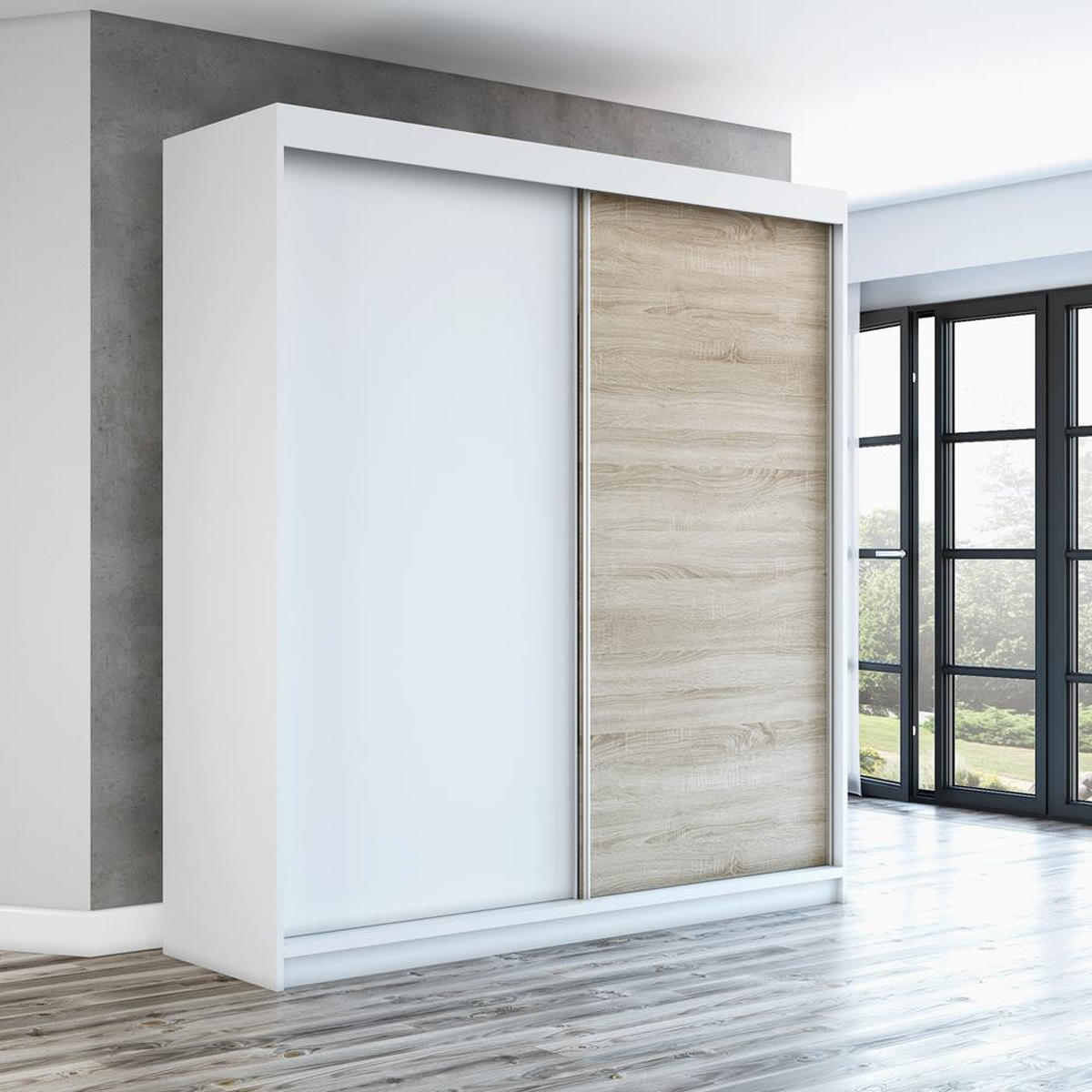 SCHWEBETÜRENSCHRANK 180 CM PAX Farbe: Weiß / weiß / sonoma - Weiß/Braun, Holzwerkstoff (180/215/59.5cm) - A&J MöbelLand