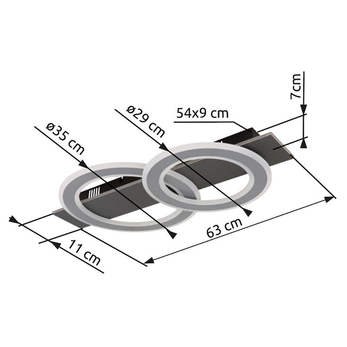 LED DECKENLEUCHTE JAYDEN Schwarz Grau Gebürstet - Schwarz, Metall (63/35/7cm) - Globo Lighting