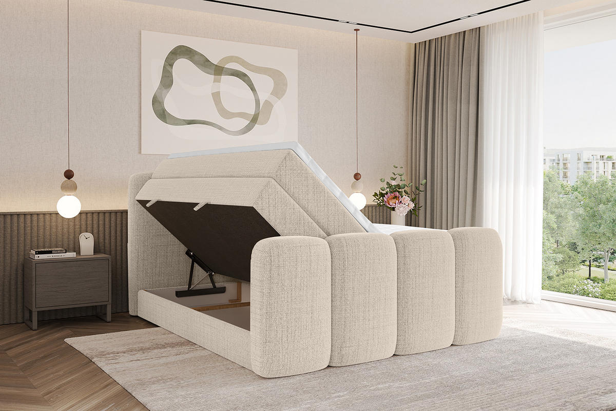 BOXBETT mit Matratze H3|H4 und Lattenrost - NINA-Z KING - 180x200 cm - Beige - Beige, Holzwerkstoff (180/200cm)