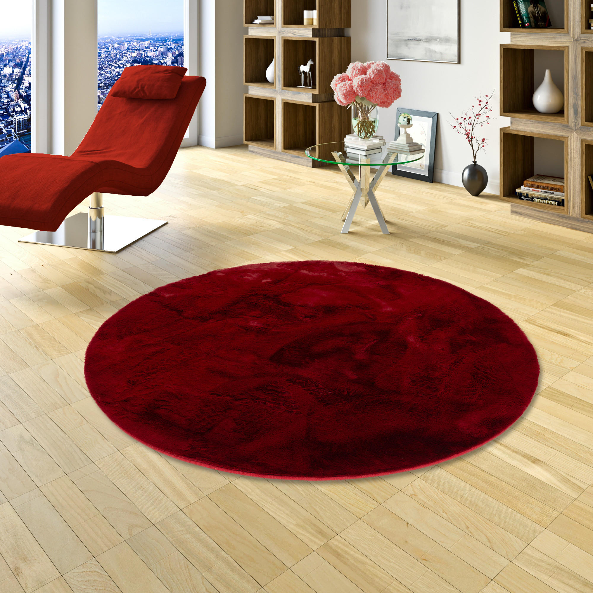 FELLTEPPICH LUXUS SUPER SOFT PLUSH RUND - Rot, Textil (160/160cm) - Pergamon
