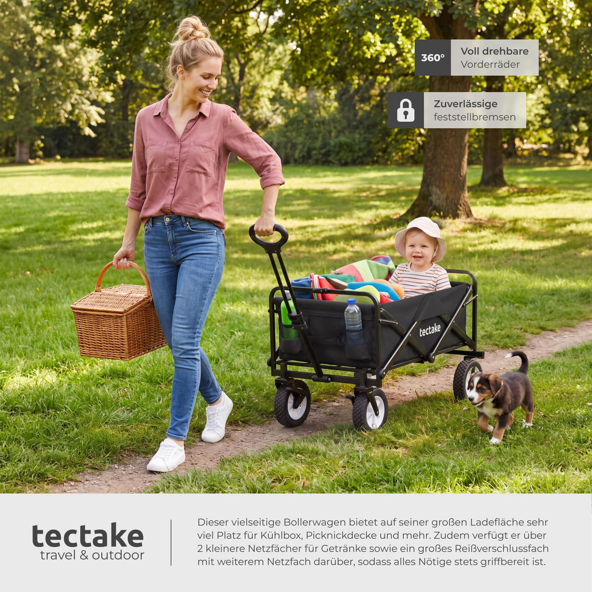 BOLLERWAGEN Leon, inklusive Tragetasche, Belastbarkeit 80 kg, schwarz - Schwarz, Kunststoff (53.5/101/91cm) - tectake