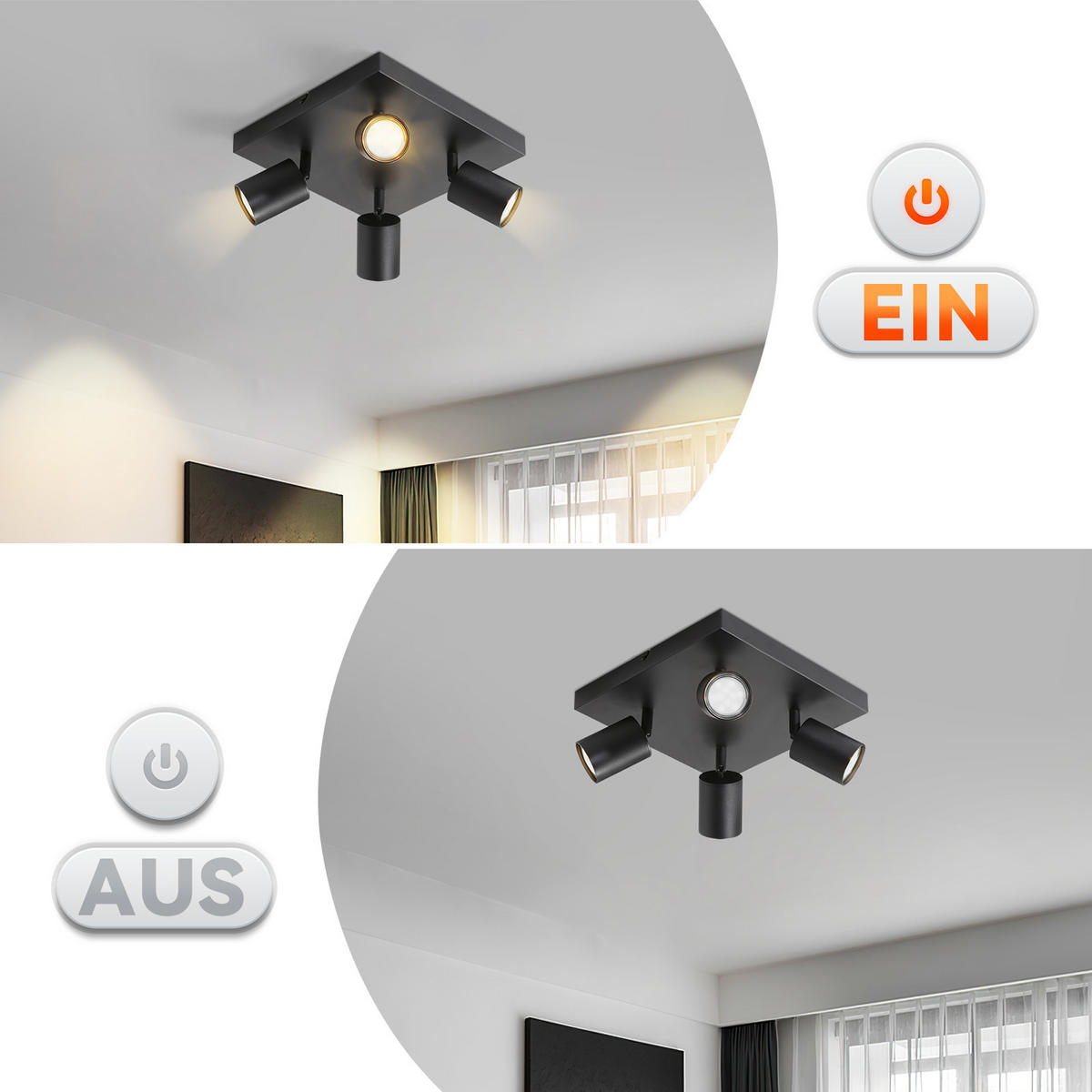 STRAHLER Harold 4-flammig 25/25/14 cm - Schwarz, Metall (25/25/14cm) - Nettlife