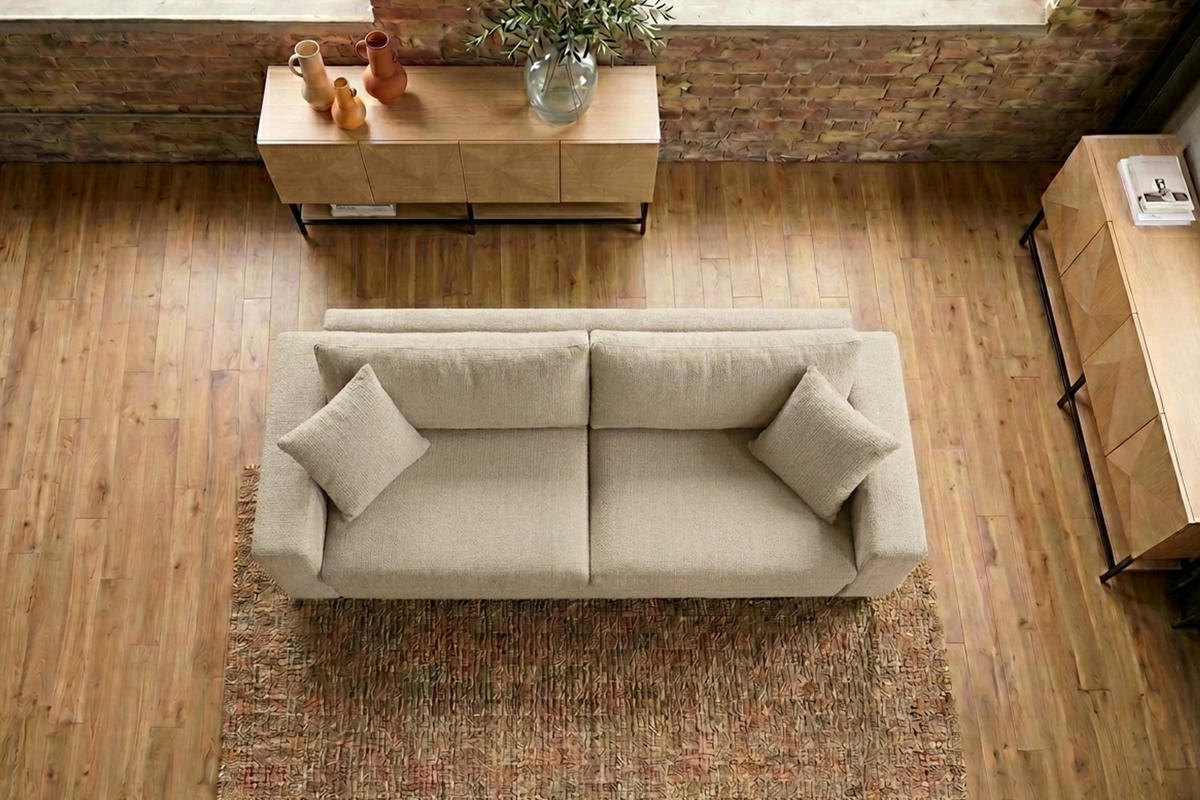 SOFA AMINA Cremeweiß Flachgewebe - Creme/Schwarz, Buchenholz/Textil (228/82/101cm) - KAWOLA