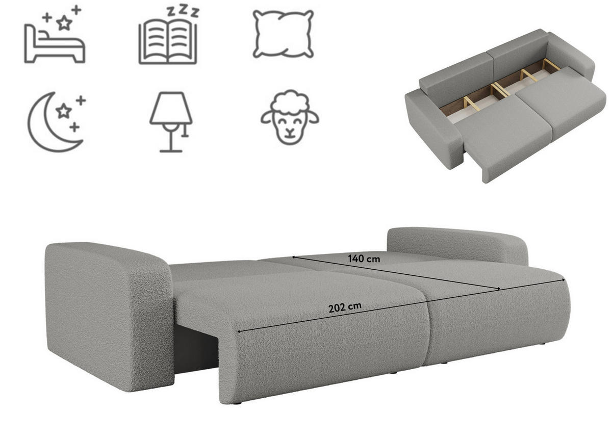 SCHLAFSOFA MILANO und Bettkasten Stoff Quelle Grau - Grau, Holz (246/83/98cm) - Kaiser Möbel