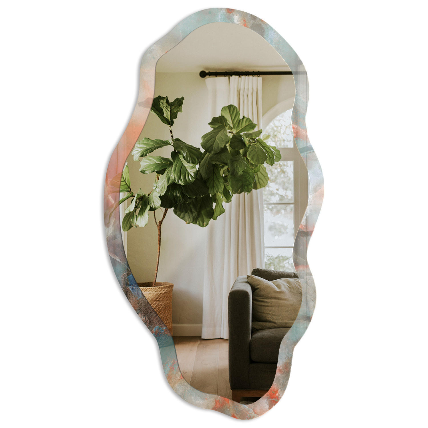 SPIEGEL 90x45 cm asymmetrisch mit Druck - Lebender Stein - Transparent, Glas (45/90/0.4cm) - TULUP