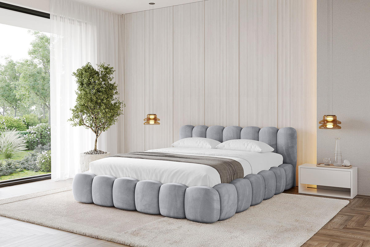 POLSTERBETT mit Bettkasten und Lattenrost, Boxbett ohne Matratze - SENA-v1 120x200 Hellgrau - Hellgrau, Holzwerkstoff/Textil (120/200cm) - ALTDECOR