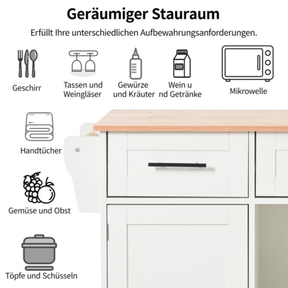 KÜCHENINSEL weiß aus MDF mit klappbarer Erweiterungsplatte 139 × 46 × 91,5 cm - Weiß, Holzwerkstoff (139/91.5/71cm) - Luhomfu