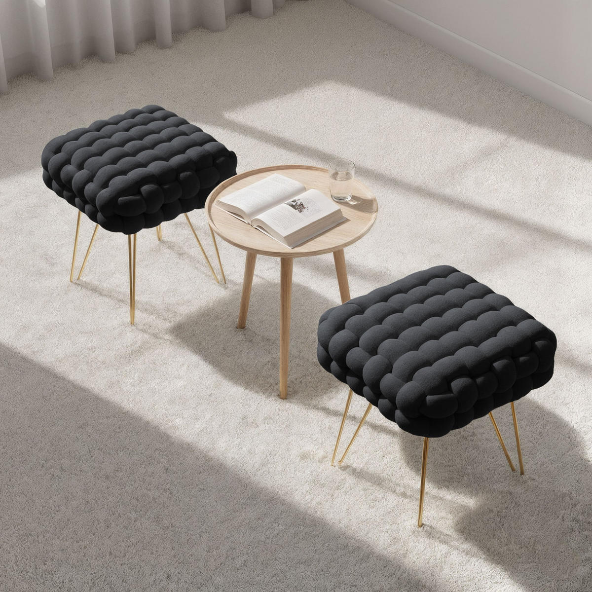 SITZHOCKER DOTTY, Schwarz, T38xB38xH42 - Schwarz, Holz (38/42/38cm) - Milordbikes