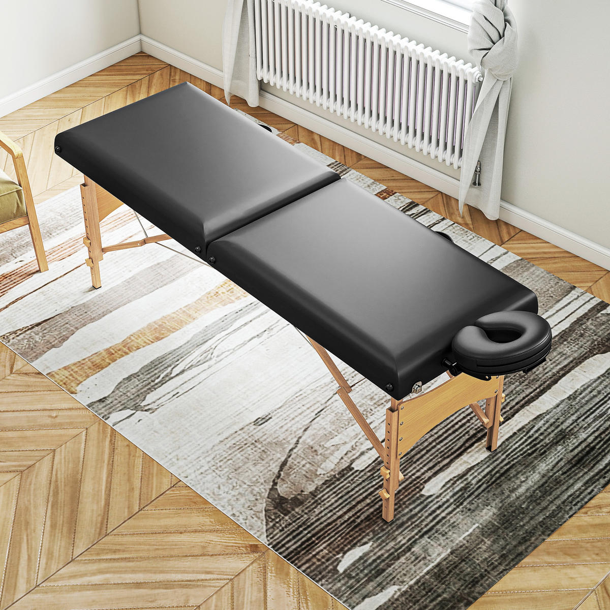 MASSAGELIEGE Kunstleder Holz Schwarz - Schwarz, Kunststoff (70/86/215cm) - HOMCOM