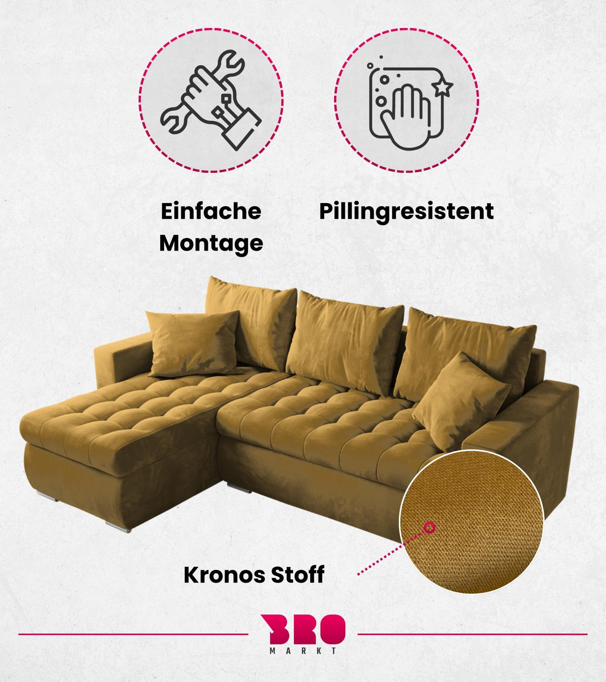 ECKSOFA Luis mit Schlaffunktion Gelb Samt - Gelb/Silberfarben, Kunststoff/Textil (148/238cm) - Bromarkt