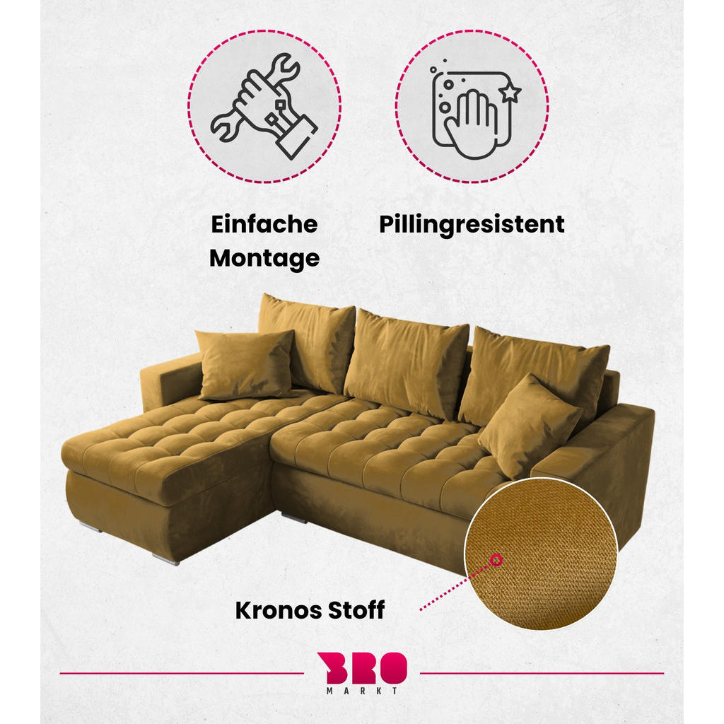 Thumbnail - Bromarkt Ecksofa, Gelb, Textil, 4-Sitzer, L-Form,L-Form, 238x148 cm, Wohnzimmer, Sofas & Couches, Wohnlandschaften, Ecks...