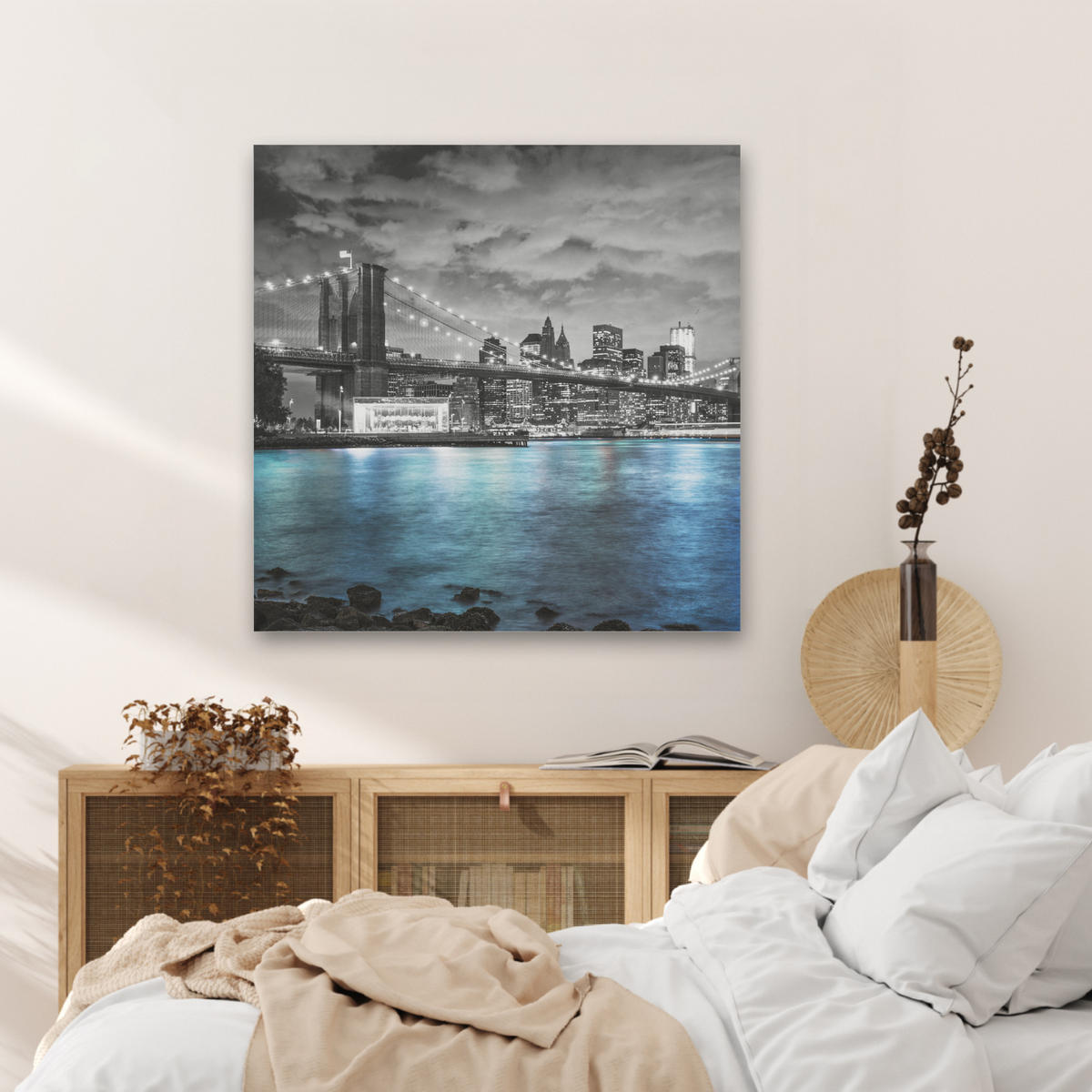 AKUSTIKBILD New York - Skyline - Stadt - Blau Akustikpaneele 80x80 cm - Blaugrau, Kunststoff (80/80/0.9cm) - MuchoWow