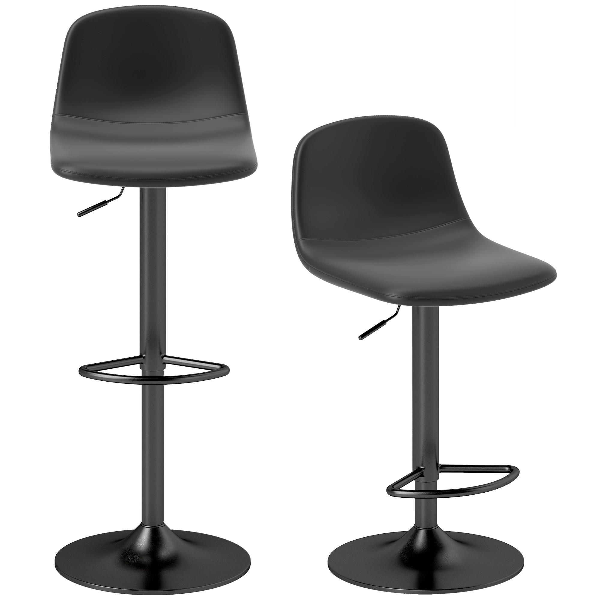 2ER-SET Barhocker, Barstühle mit Kunstlederbezug, drehbar, Schwarz - Schwarz, Metall (44/104/40.5cm) - HOMCOM