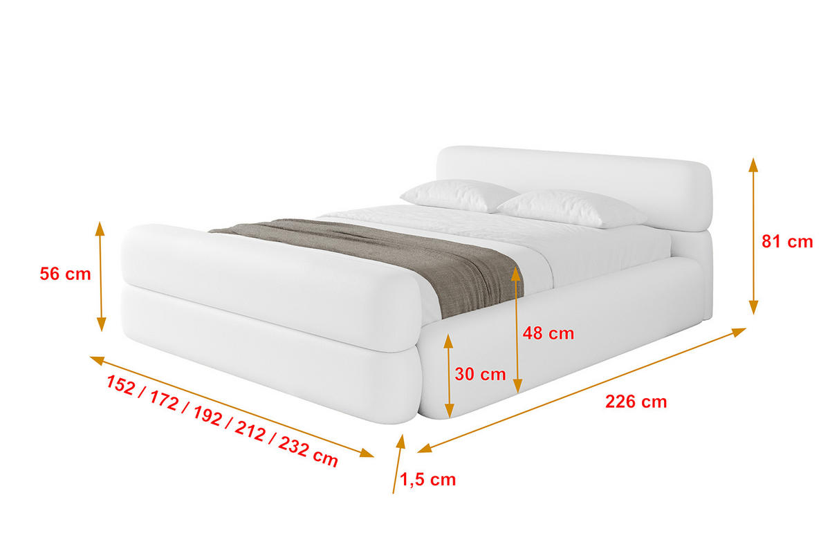 POLSTERBETT mit Bettkasten, Fußteil und Lattenrost, Boxbett mit Matratze H3/H4 - ENORA-Z-V1 180x200 Weiß Kunstleder - Weiß Hochglanz, Holzwerkstoff/Textil (180/200cm) - ALTDECOR
