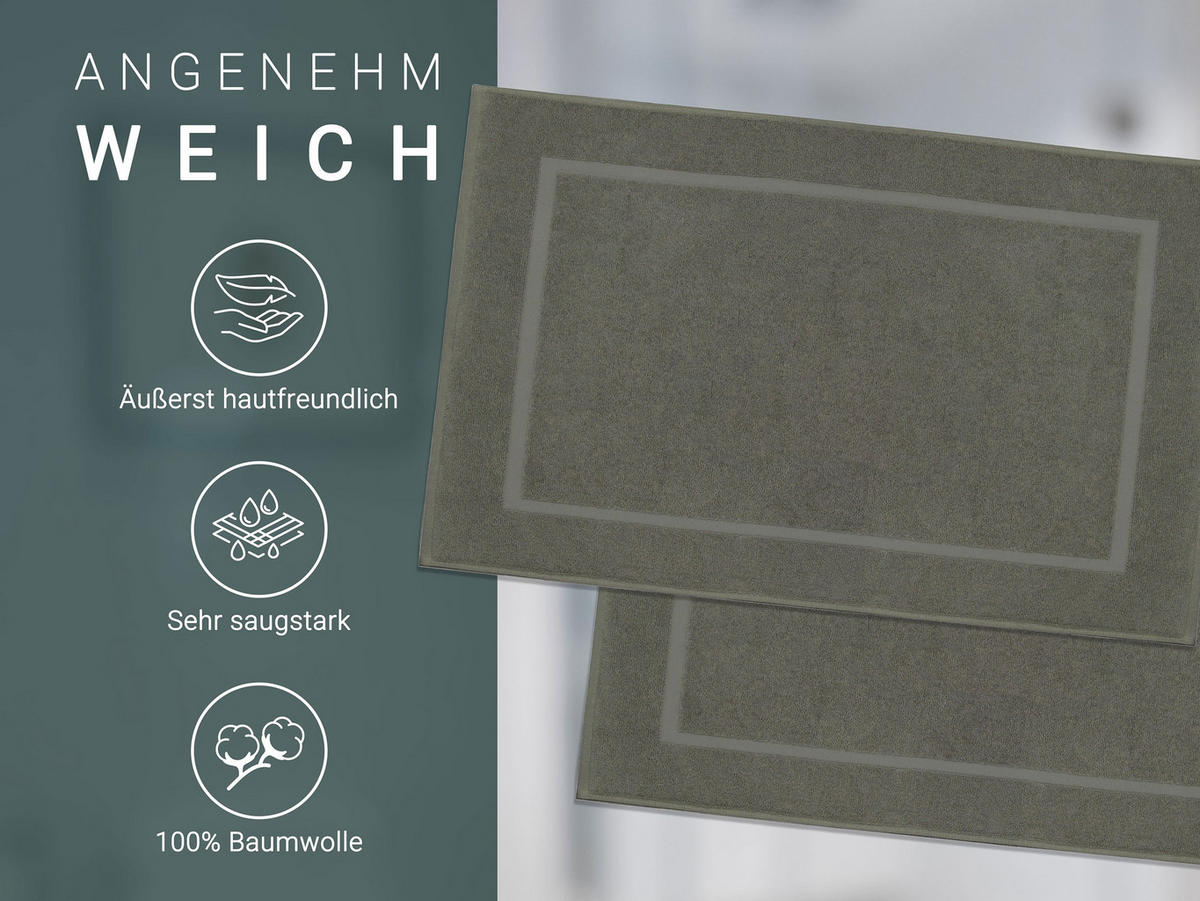 BADEMATTE, 2er-Set, 50x80 cm, 100% Baumwolle, Grau - Taupe, Textil (50/80cm) - Zollner