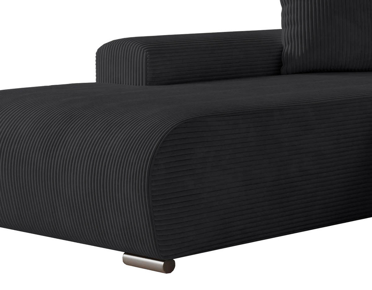 ECKSOFA Nelly mit Bettkasten und Schlaffunktion, Cordstoff in L-Form - Schwarz, Textil (270/185cm)