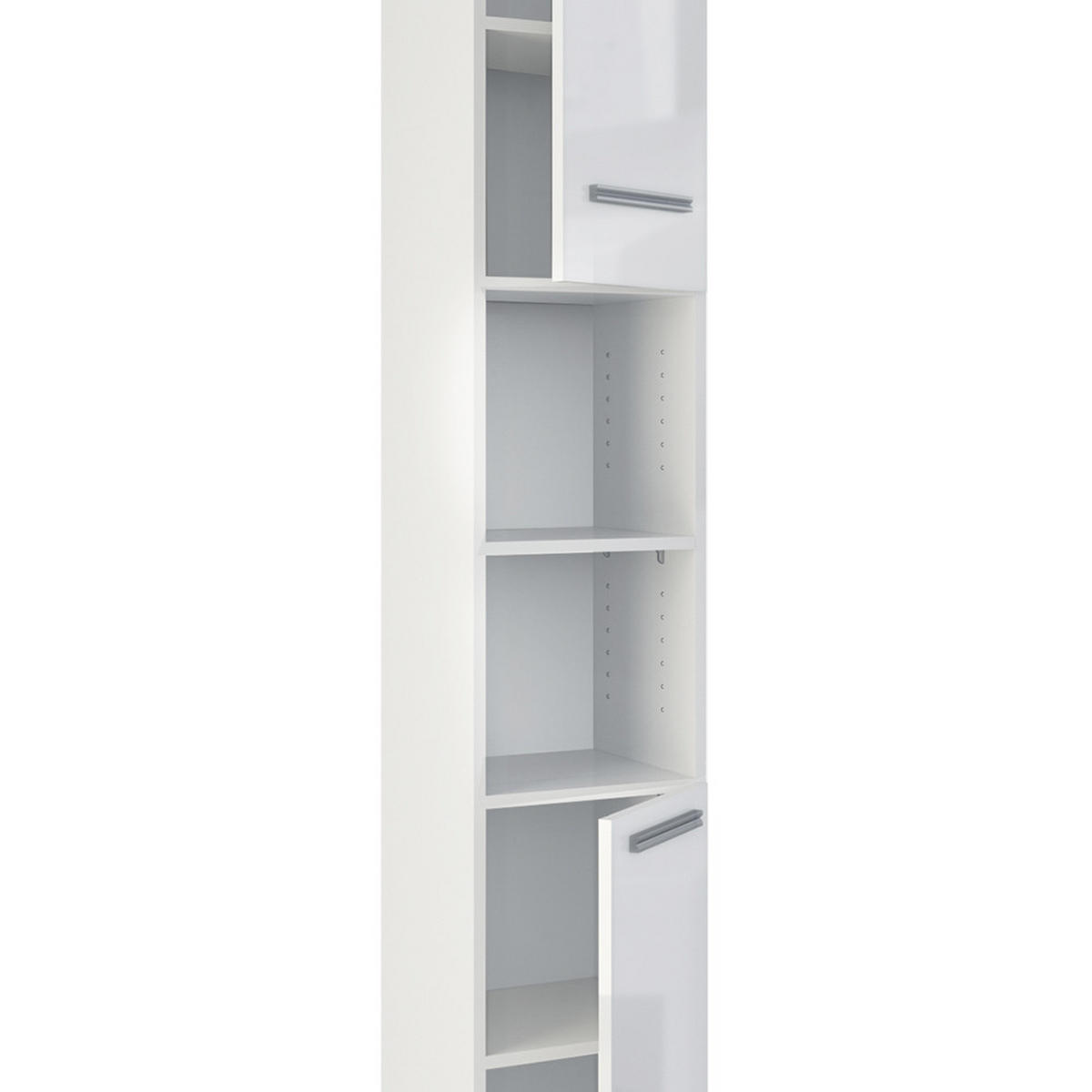 BADSCHRANK Kiko Weiß 30 x 195 cm - Weiß Hochglanz/Weiß, Holzwerkstoff (30/195/30cm) - Vicco