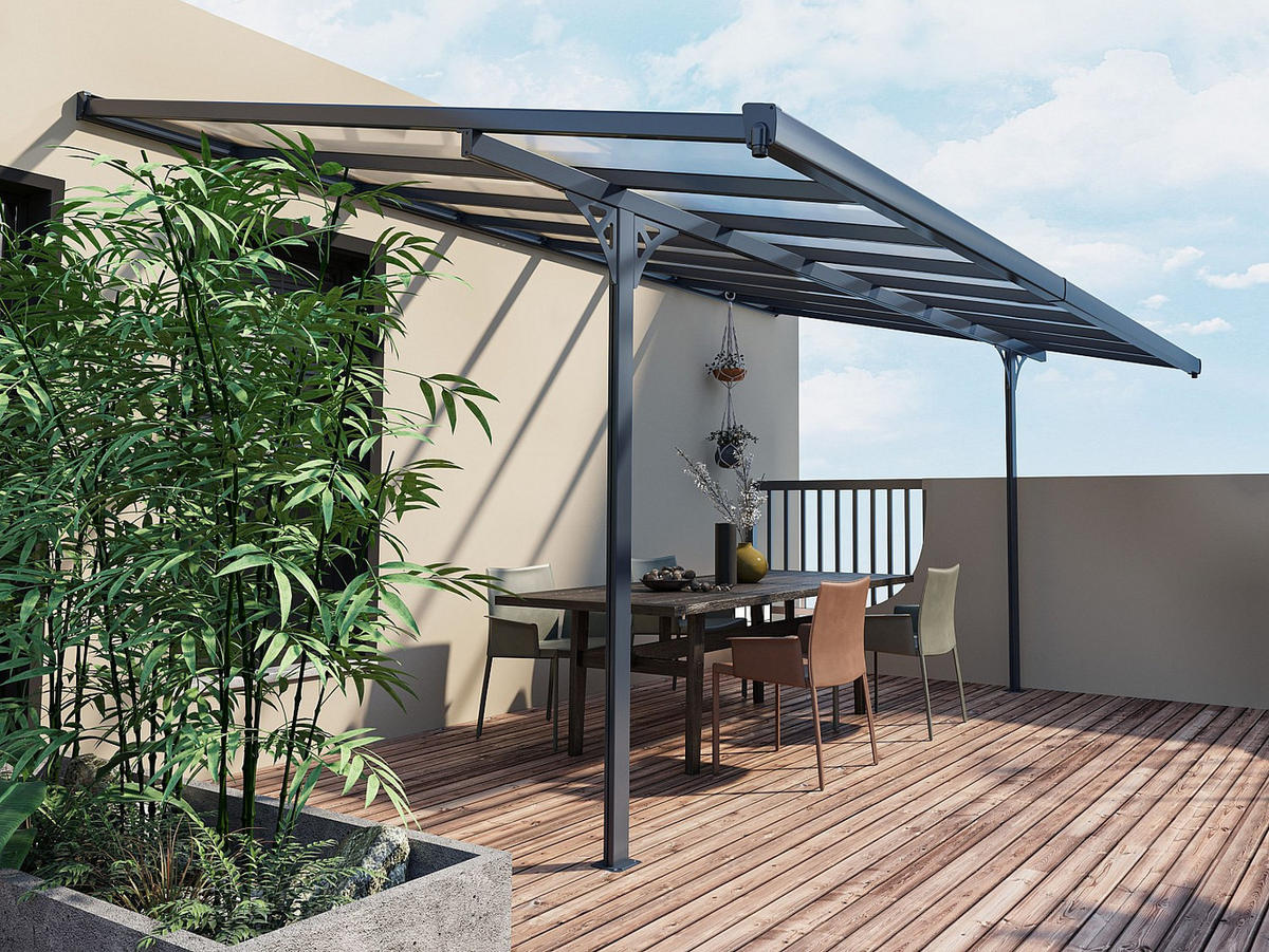 TERRASSENDACH anlehnend - Aluminium - 13,2 m² - Anthrazit - ALVARO - Anthrazit, Kunststoff (436/285/305cm) - Vente-Unique