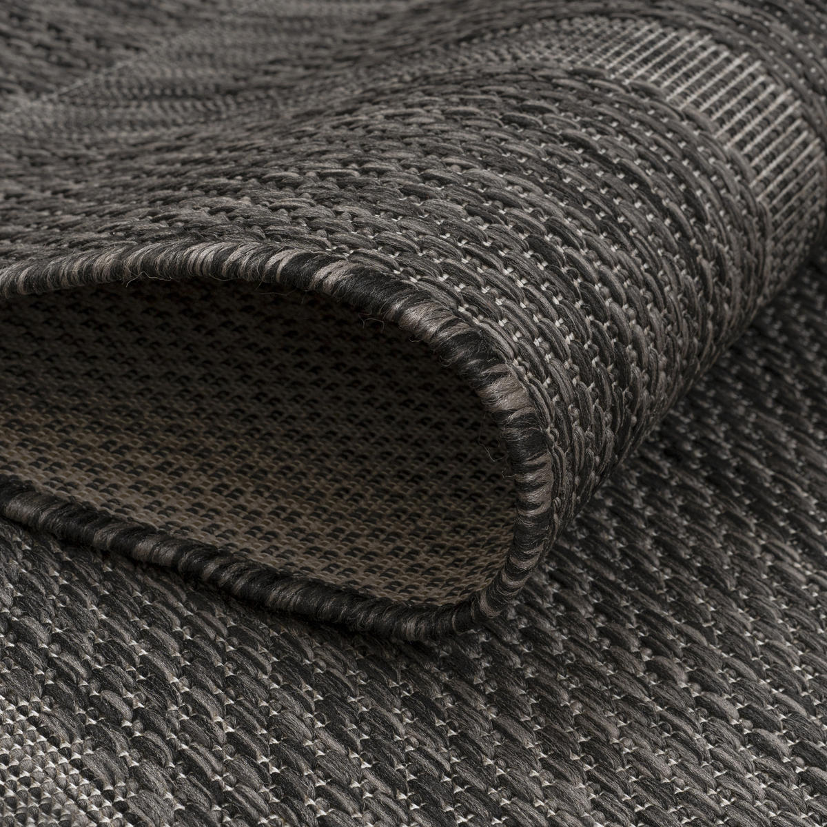 TEPPICH Outdoor Flachgewebe Uni-Design Polypropylen Balkon Schwarz Rund 120x120 - Schwarz, Textil (120/120cm) - KADIMA DESIGN