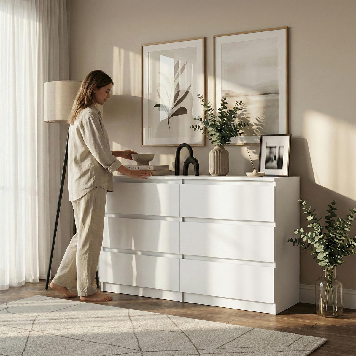 KOMMODE Lemon mit 6 Schubladen, 120 cm, Weiß matt - Weiß, Holzwerkstoff (120/78/39cm) - Beautysofa