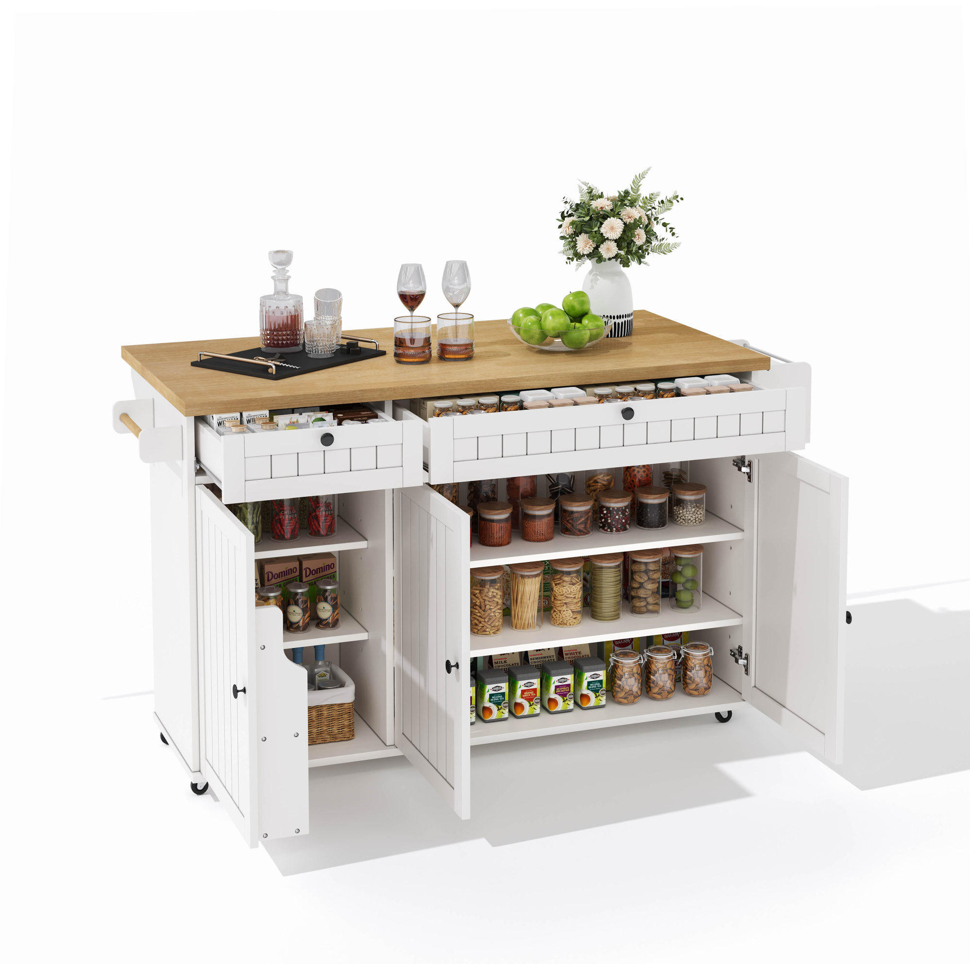 KÜCHENINSEL mit klappbarer Arbeitsplatte 137 x 89,5 x 45 cm Weiß - Weiß, Holz (70/89.5/137cm) - Beauniv