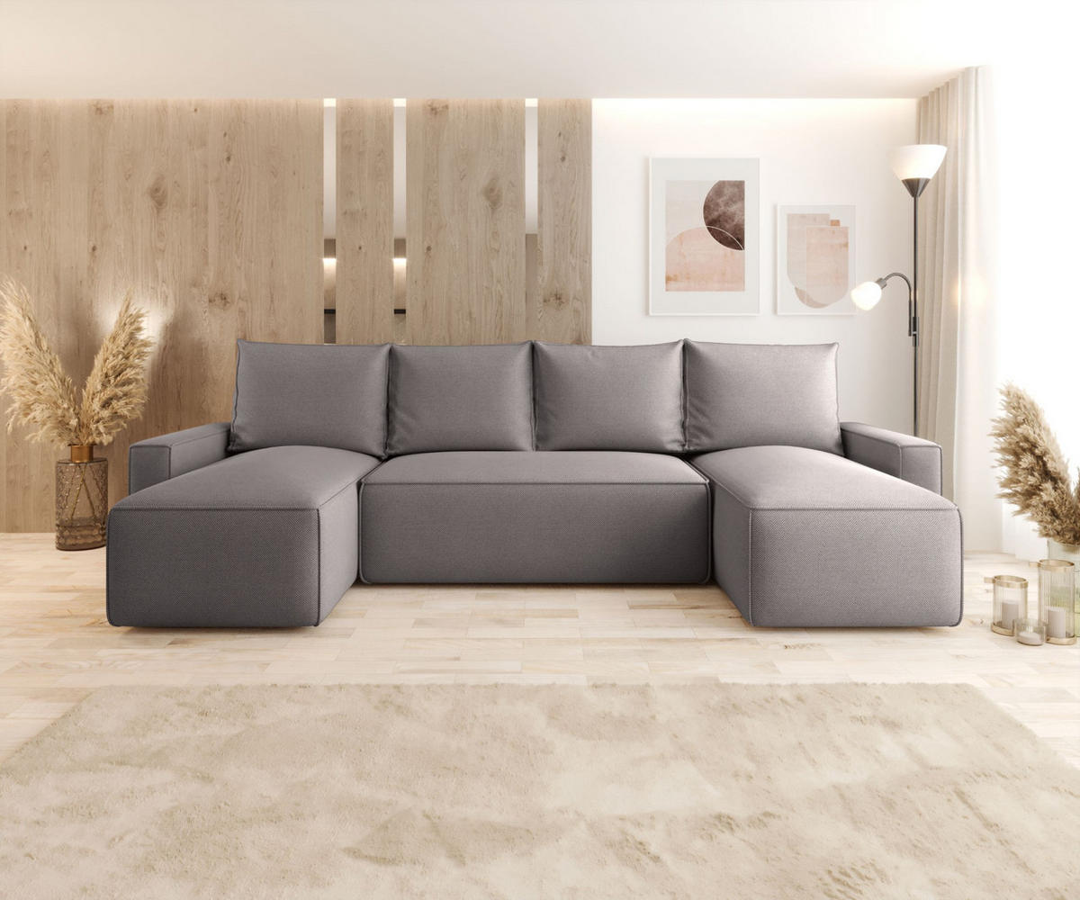 WOHNLANDSCHAFT mit Schlaffunktion SAVIO U Curio 83 - Grau, Textil (300/75/140cm) - Bedante