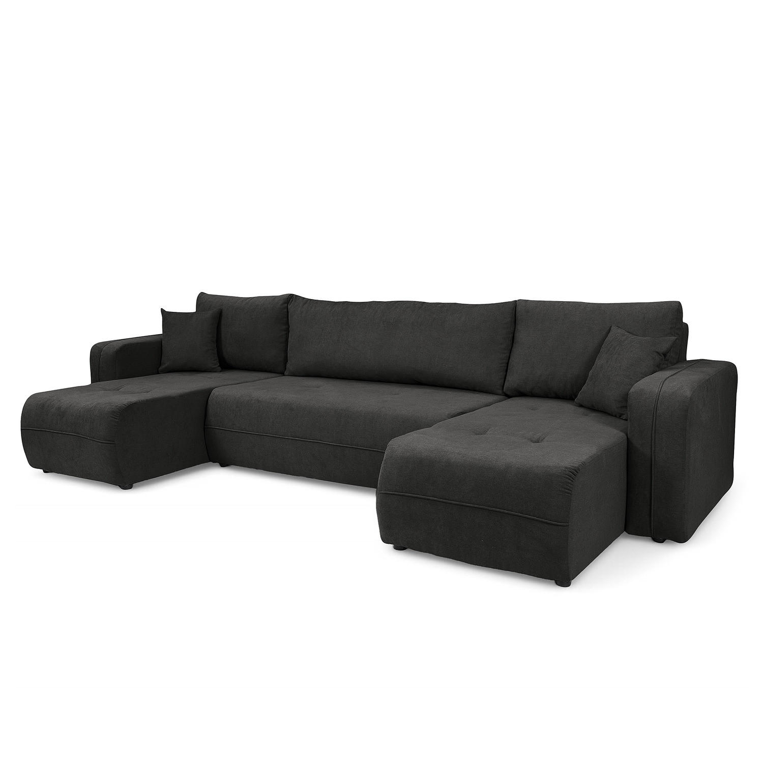 WOHNLANDSCHAFT - Anthrazit/Schwarz, Kunststoff/Textil (312/82/145cm) - home24